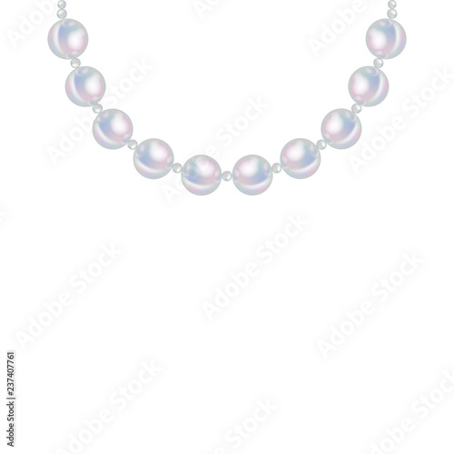Pink pearl realistic vector necklace on white background