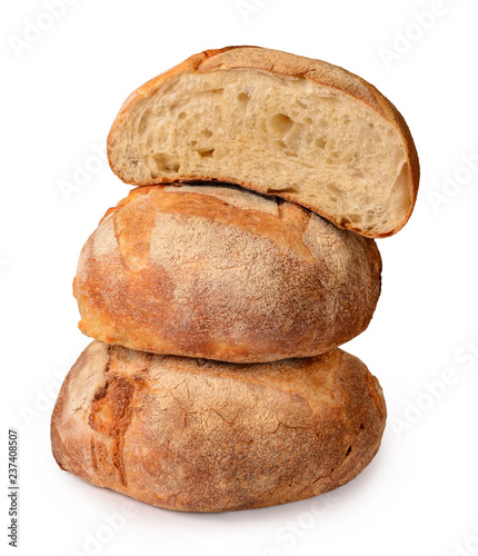 Loaf of whole graine bread isolated on white background. Arranged in group