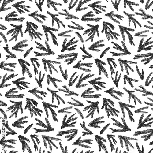 Fototapeta Naklejka Na Ścianę i Meble -  Seamless pattern with vector spruce branches. Hand drawn vector ornament for wrapping paper.