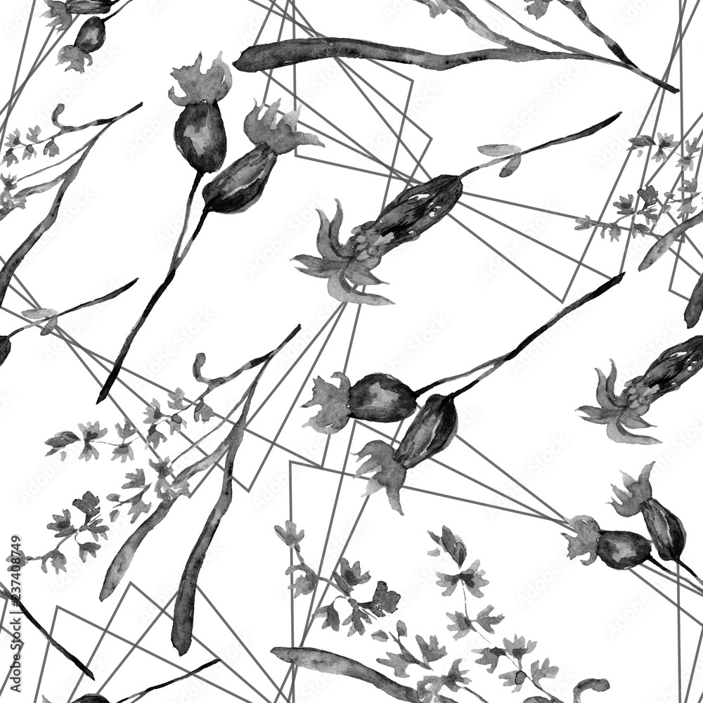 Naklejka premium Black lavender. Floral botanical flower. Watercolo seamless background pattern. Fabric wallpaper print texture.