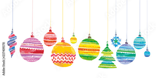 Christmas decorations watercolor illustration.