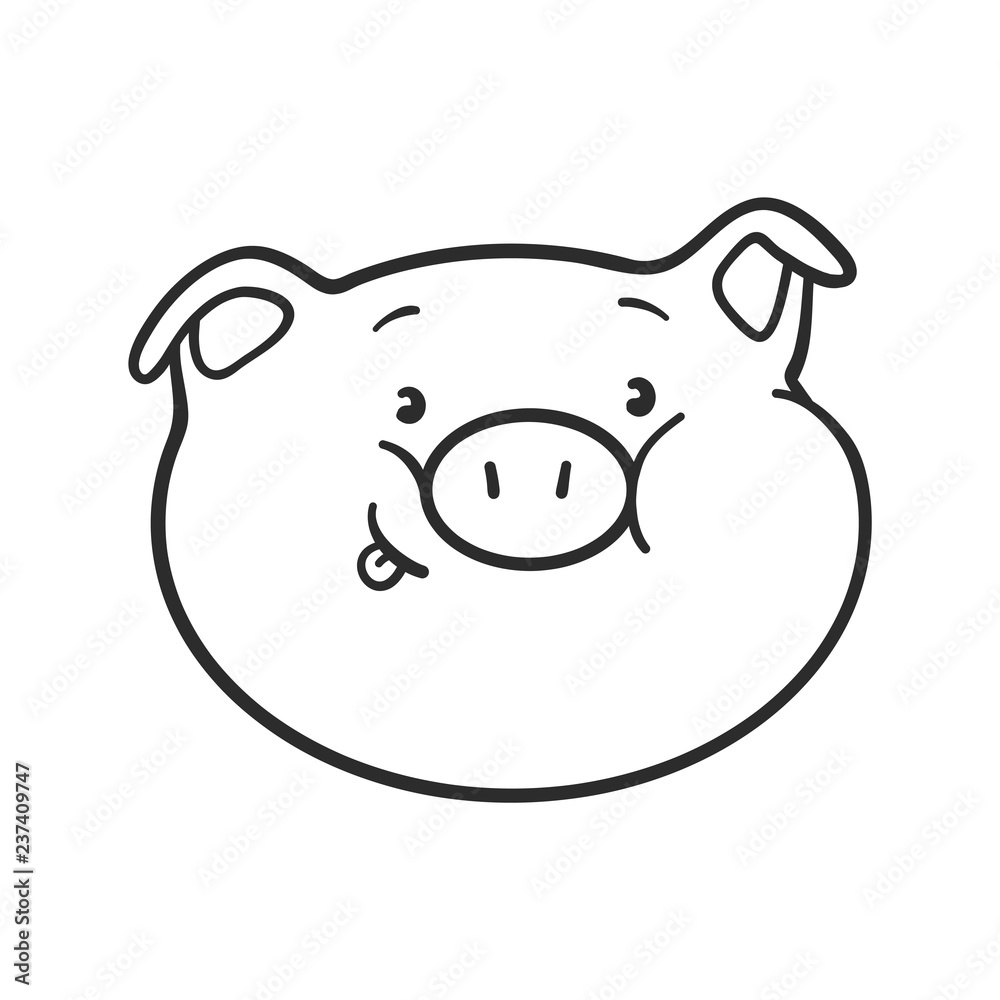 Showing a tongue emoticon icon. Emoji pig is showing a tongue. Vector illustration for coloring book. Showing a tongue emoticon icon. Emoji pig is showing a tongue. Vector illustration for coloring book.
