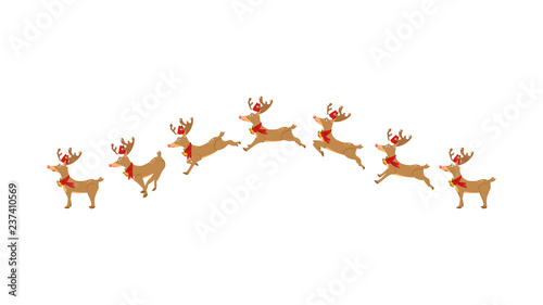 Reindeer, running, jumping, animation, cartoon character moving, cute, Christmas vector isolated on white background