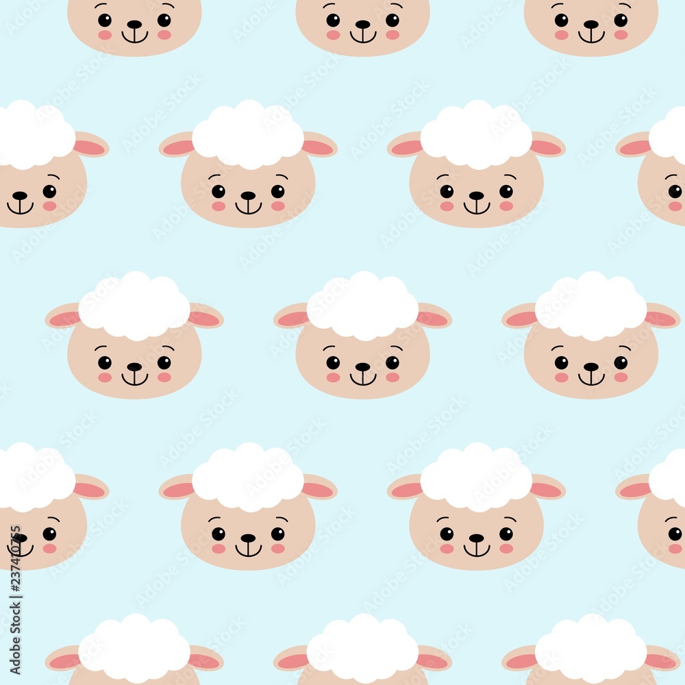 Seamless pattern with cute sheep on blue. Vector background for kids Seamless pattern with cute sheep on blue. Vector background for kids