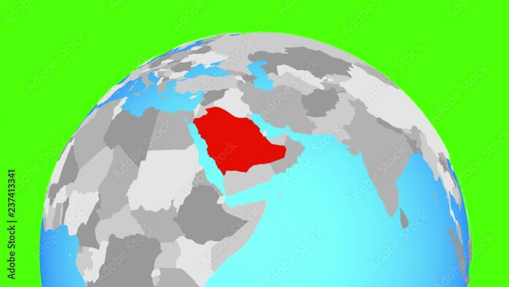 Zooming to Saudi Arabia on political globe. 3D illustration. Zooming to Saudi Arabia on political globe. 3D illustration.