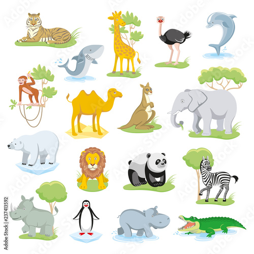Wild animals and sea creatures set with landscape © mariabo