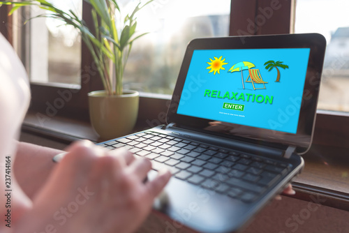 Relaxation concept on a laptop screen