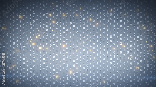 Binary code array with glowing symbols 3D render
