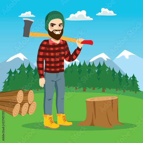 Bearded male lumberjack cut...