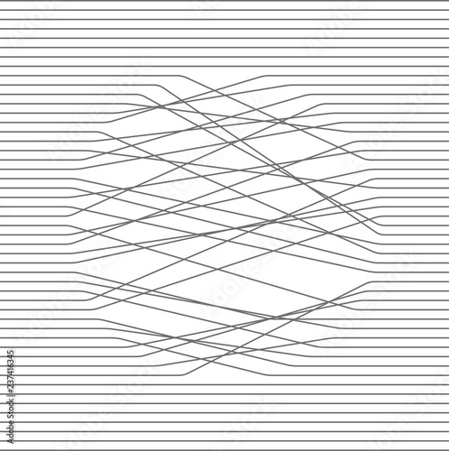 Abstract composition. Black and white illustration. Parallel lines intersect in a circle. Vector design texture