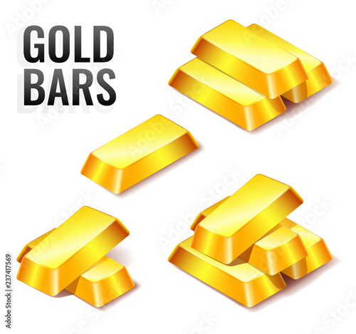 Set of gold bars icon, isolated on white background, banking, golden treasure, golden ingots stack, vector illustration