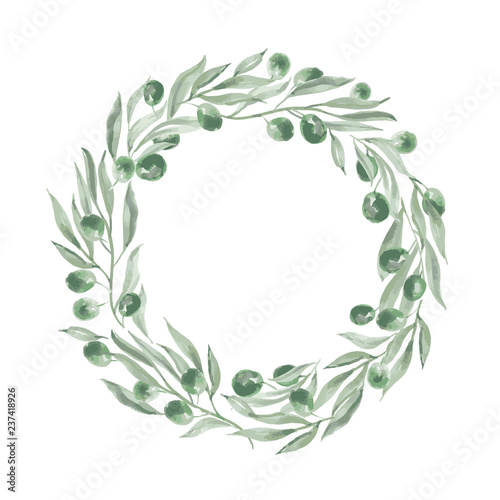 round frame with olives and leaves.