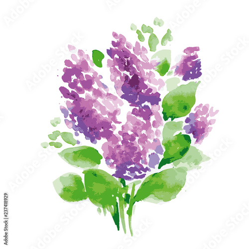 Lilac branches bouquet on w...