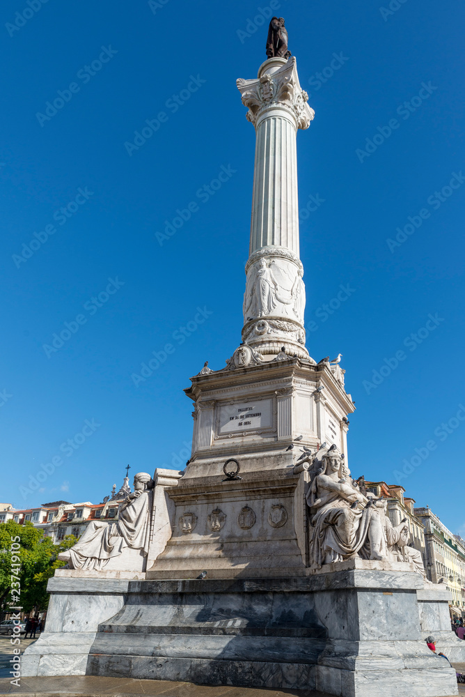 LISBON, PORTUGAL - NOVEMBER 21, 2018: Rossio Square. View of the Column of Pedro IV