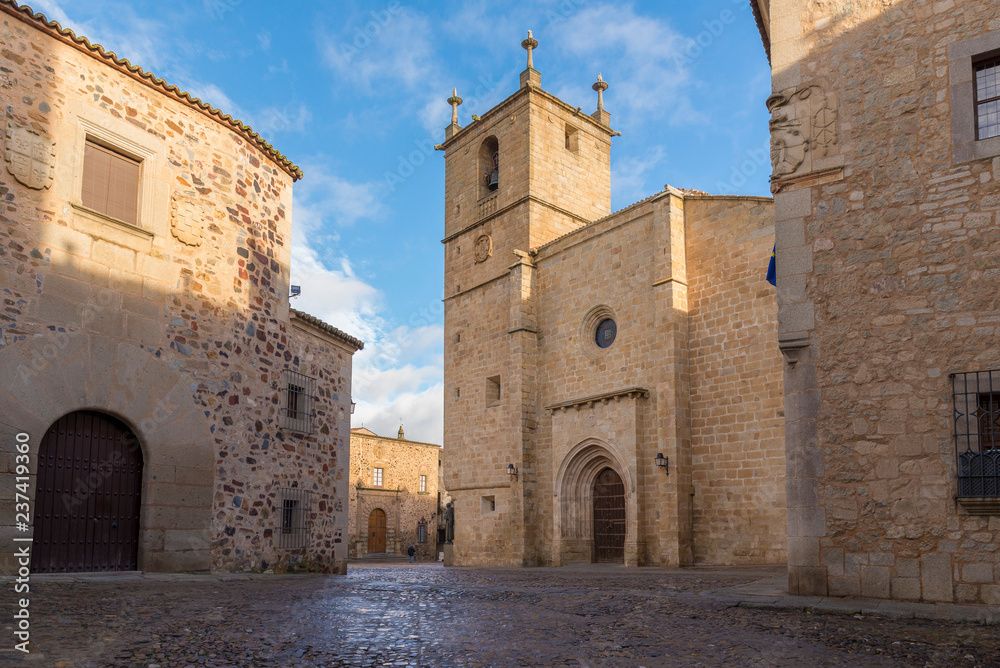 CACERES, SPAIN - NOVEMBER 25, 2018: Co-cathedral of Santa Maria.