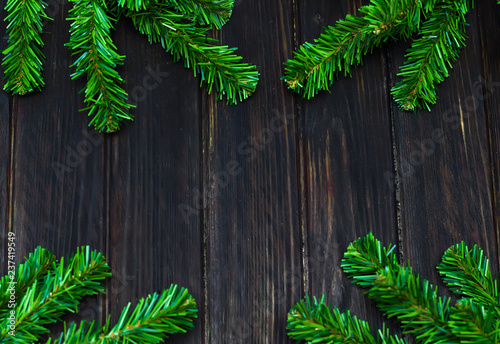 Christmas wooden background with fir Tsvetkov photo