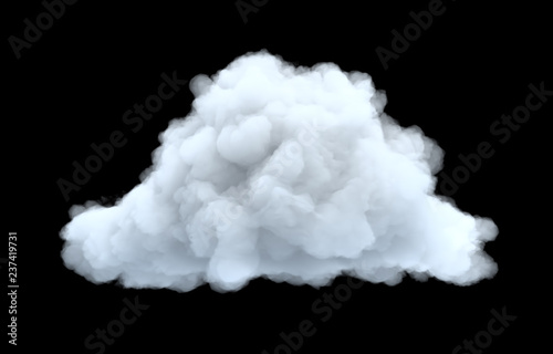 3d rendering of a white bulky cumulus cloud on a black background.