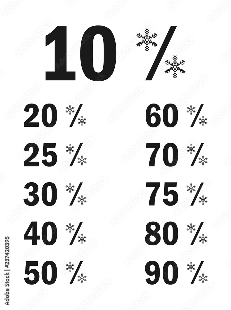 Winter sale vector with flakes percent, 10,20,25,30...atc icon Winter sale vector with flakes percent, 10,20,25,30...atc icon