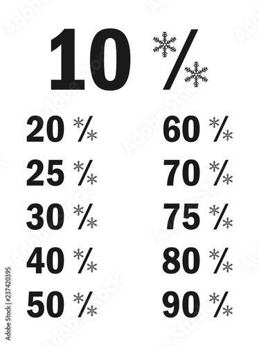 Winter sale vector with flakes percent, 10,20,25,30...atc icon