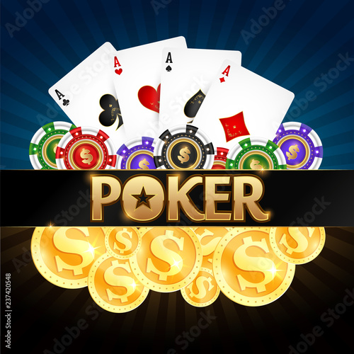 Playing cards chips and golden coins poker for online casinos