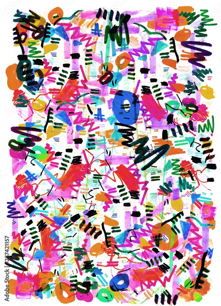 Obraz premium Bright color abstract painting in Memphis style.