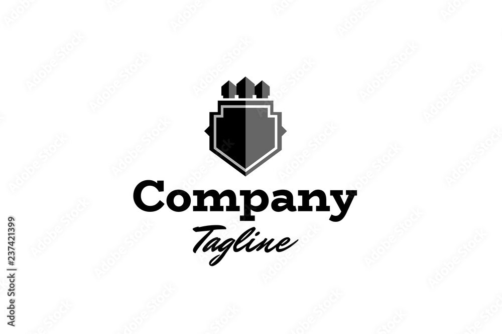 Crown and shield in black and white badge logo icon vector template illustration Crown and shield in black and white badge logo icon vector template illustration