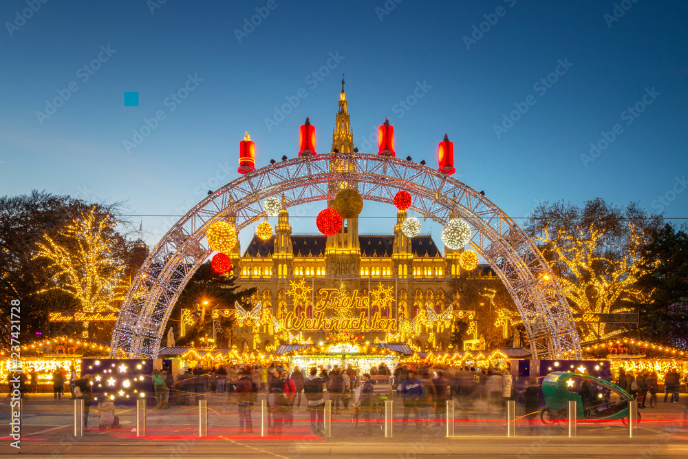 Vienna, Austria - December 5, 2018: Christmas Market Vienna at the Town Hall