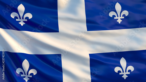 Quebec flag. Waving flag of Quebec province, Canada
