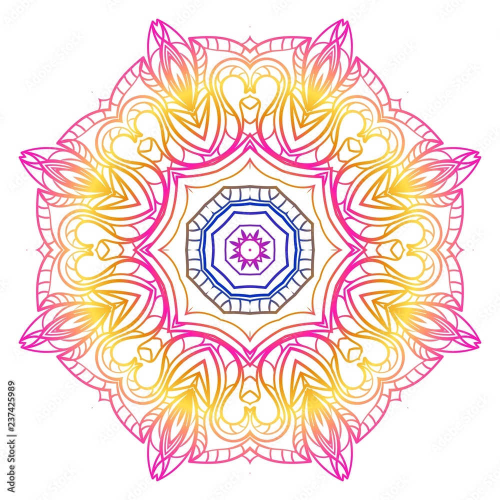 Floral color mandala. Arabic, Indian, motifs. Vector illustration.