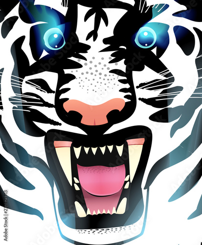 Fototapeta Naklejka Na Ścianę i Meble -  Illustration of a magical white tiger. Fantasy. Vector. Northern fairy animal.