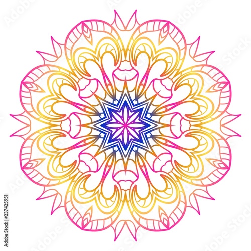 Pattern of mandala purple. Vector illustration. Modern Decorative floral color mandala. Decorative Cicle ornament. Floral design.