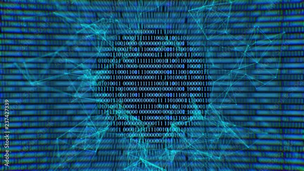 Binary code black and green background with digits moving on screen ...
