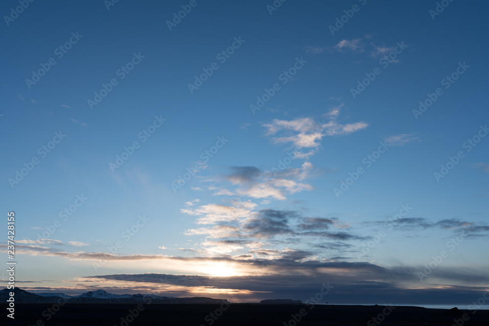 Beautiful clouds with blue sky background with part of clear sky background. Nature weather, cloud blue sky and sun / sunrise and sunset concept / sky texture / mapping