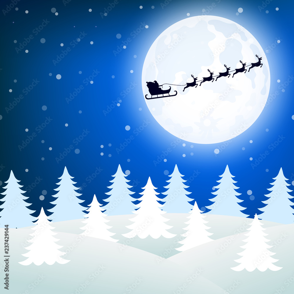 Fototapeta premium Reindeer in harness with sleigh Santa Claus