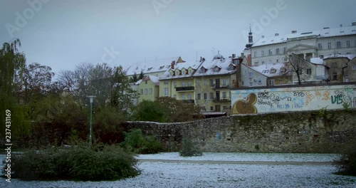 View from a park in Old Town Zagreb on a cloudy winter day