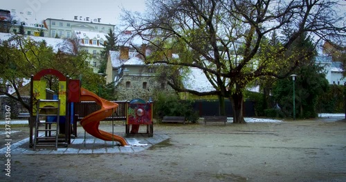View from a park in Old Town Zagreb on a cloudy winter day