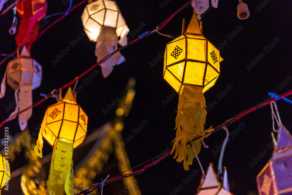 Beautiful Lanna lantern are northern thai style lanterns in Loi Krathong or Yi Peng Festival in Chiang Mai, Thailand.