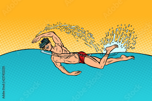 virtual reality glasses man swimmer swims