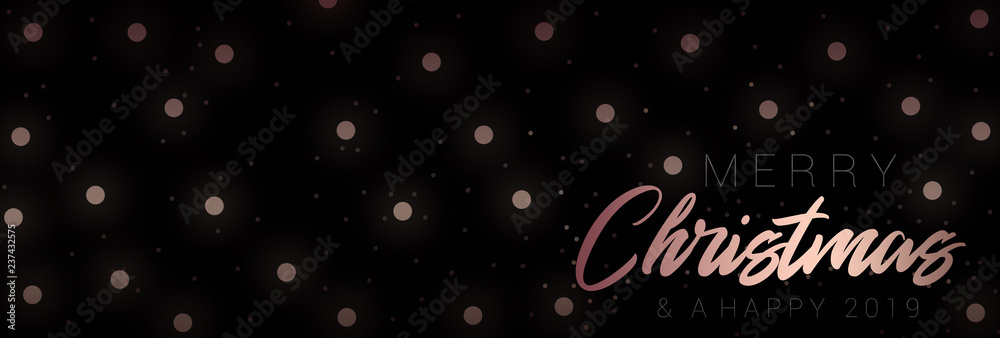 An abstract banner design for Christmas with rose gold lights on a black background