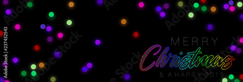 An abstract banner design for Christmas with colorful lights on a black background