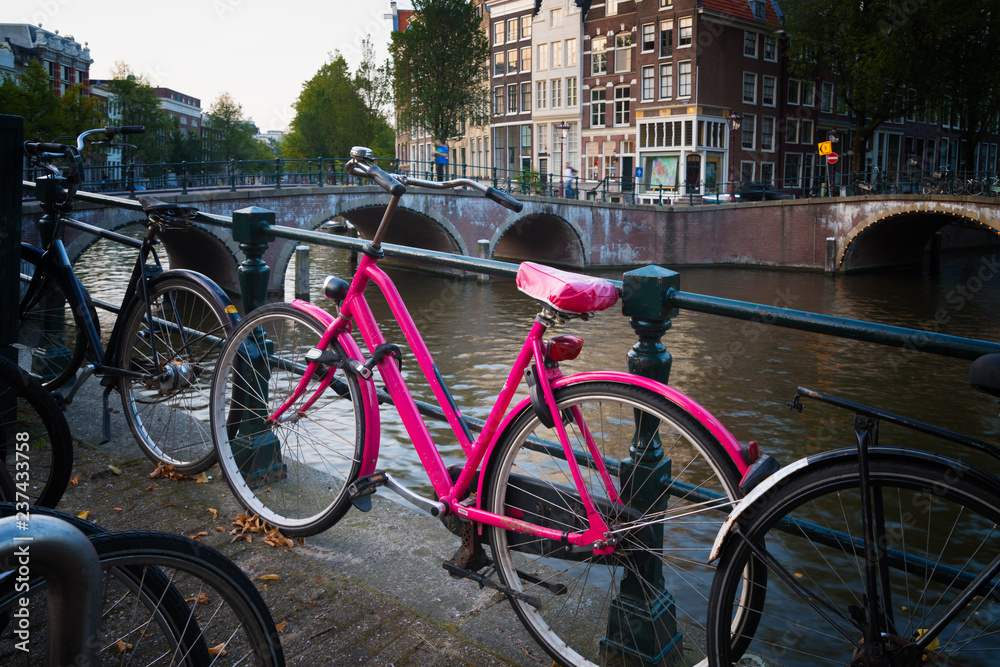 Pink bicycle in Amsterdam