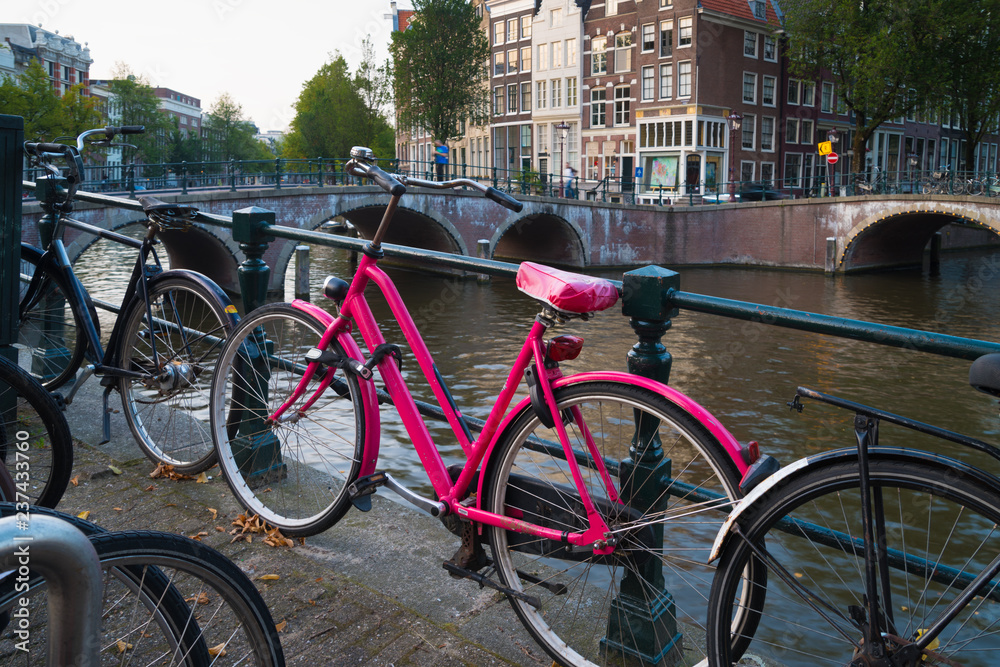 Pink bicycle in Amsterdam