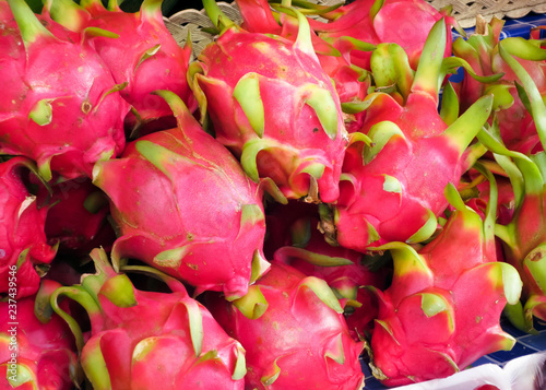 Laying Dragon fruit in the tray store.