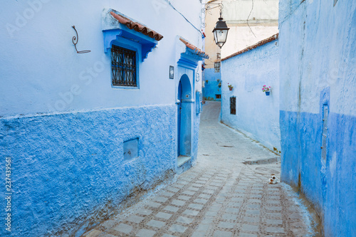 street with turn in blue city Chefchaouen in Morocco © sergejson