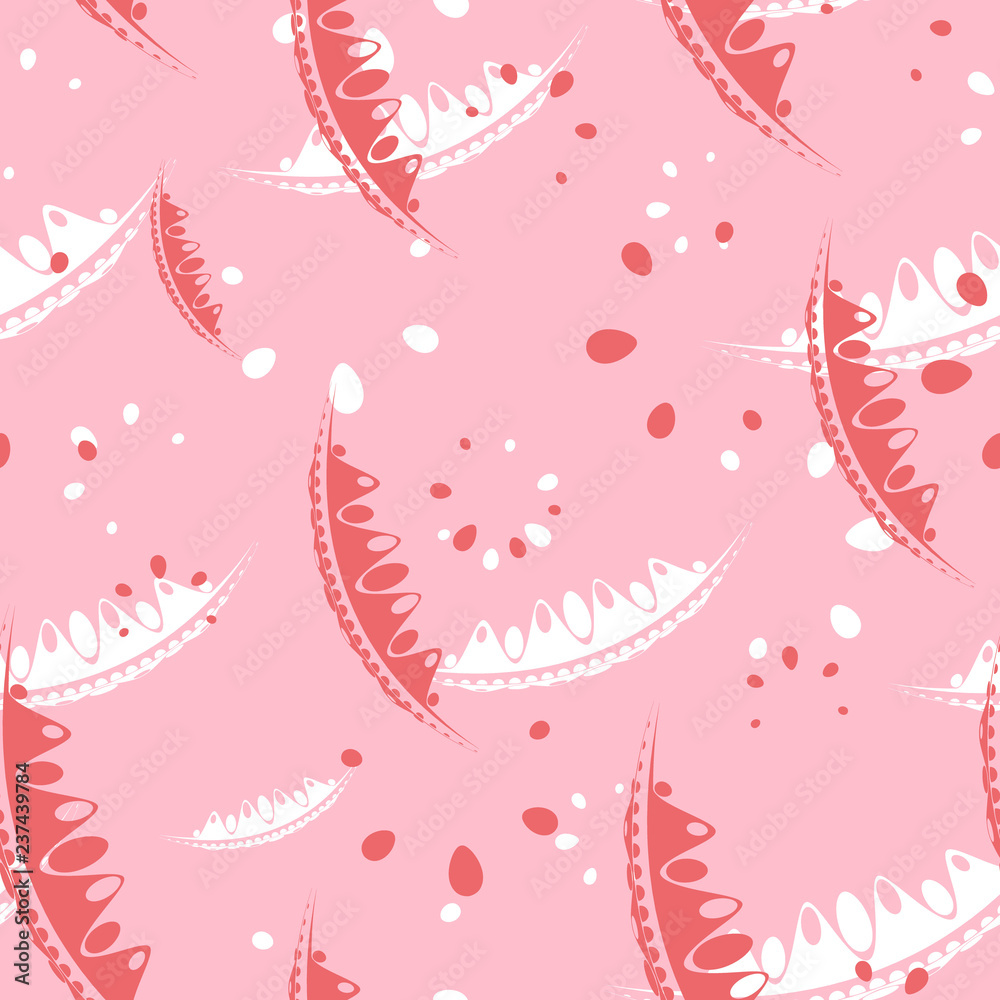 Pattern of cute leaves and petals of garden plants in pink color