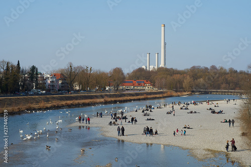 View on Isar river in springtime - Flaucher Auen