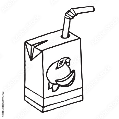 Juice icon. Vector illustration of a pack of juice with a straw. Hand drawn packaging juice with a straw