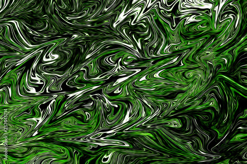 Liquify Abstract Pattern With UFO Green And Black Graphics Color Art Form. Digital Background With Liquifying Poisonous UFO Green Flow. photo