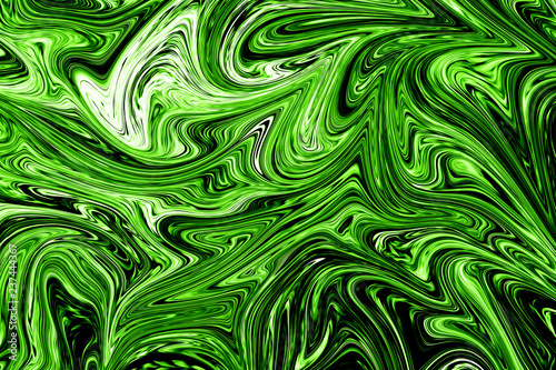 Liquify Abstract Pattern With UFO Green And Black Graphics Color Art Form. Digital Background With Liquifying Poisonous UFO Green Flow.