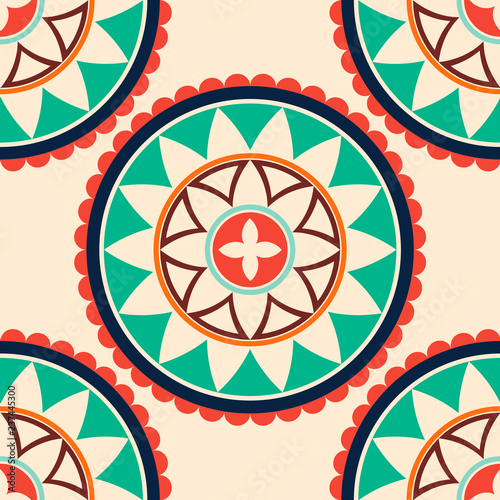 Abstract seamless pattern with geometric mandala. Ornamental background.  Vector illustration.